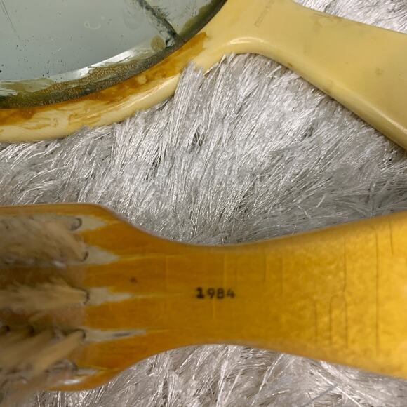 Antique 20s Mirror and Brush Set Wood Handle Hairbrush Celluoid - Picture 5 of 7